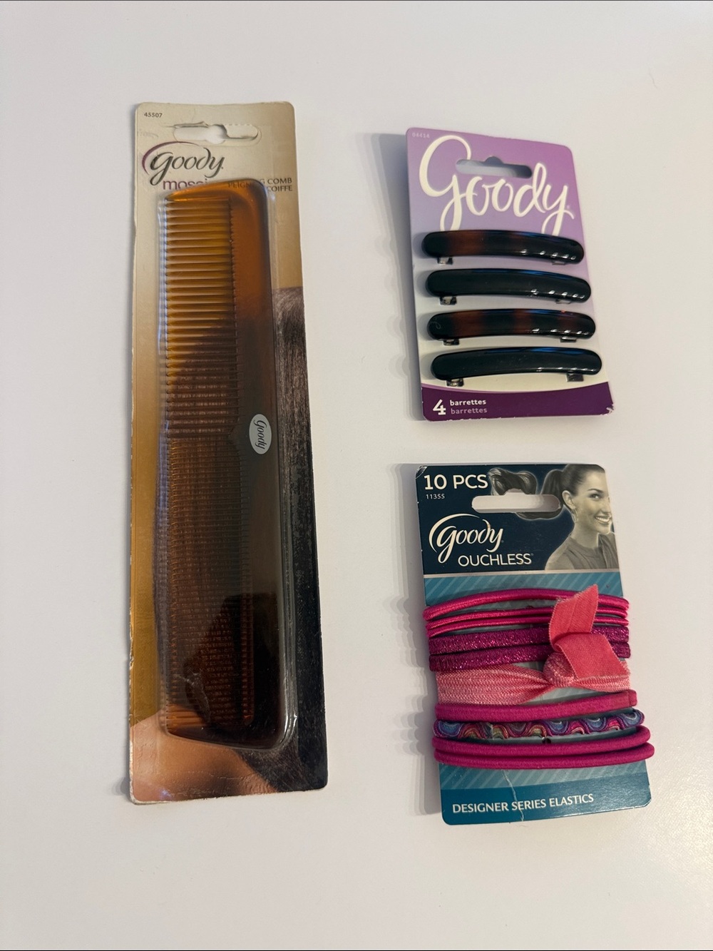 Women's Hair Accessories Set - Brown Comb, Tortoiseshell Clips & Pink Elastics